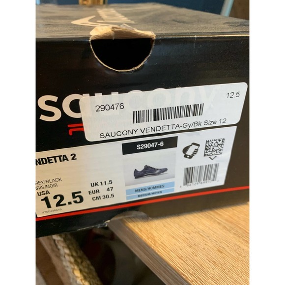 Saucony Men’s Vendetta 2 Track/Field Running Shoe 12 Black/Gray spikes included - Picture 6 of 6